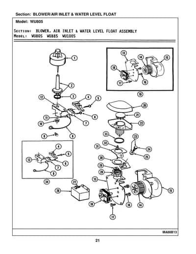 BLOWER/AIR INLET & WATER LEVEL FLOAT