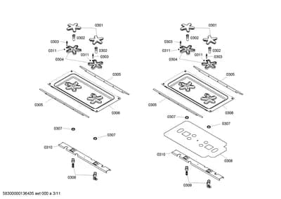 burnercaps rings, ignitionparts (0301-0311)