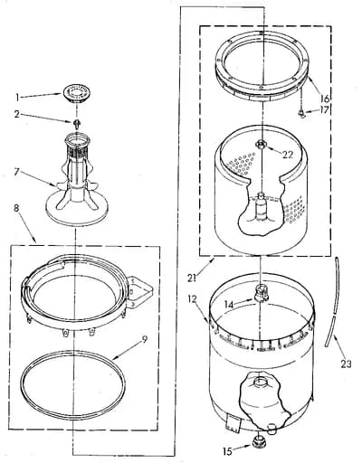 AGITATOR, BASKET AND TUB