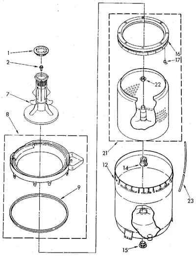 AGITATOR, BASKET AND TUB