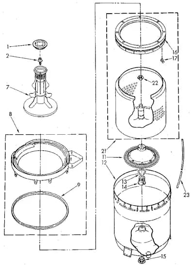 AGITATOR, BASKET AND TUB