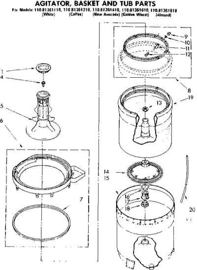 AGITATOR BASKET AND TUB PARTS