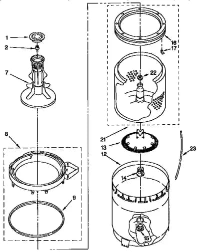 AGITATOR, BASKET AND TUB