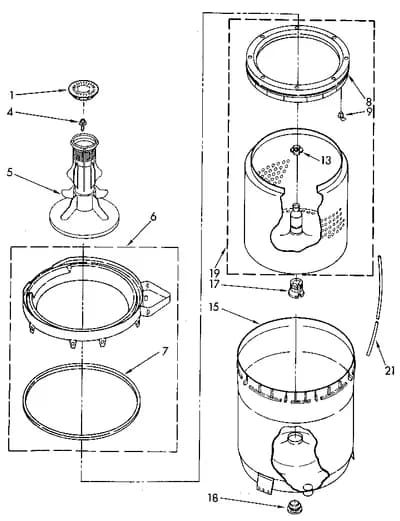 AGITATOR, BASKET AND TUB