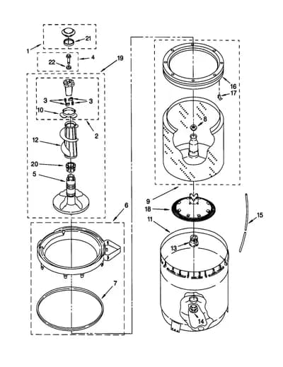 AGITATOR, BASKET AND TUB
