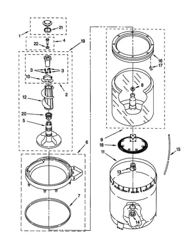 AGITATOR, BASKET AND TUB