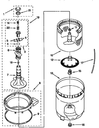 AGITATOR, BASKET AND TUB