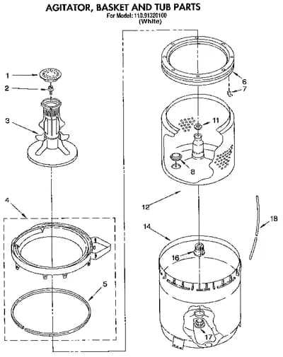 AGITATOR, BASKET AND TUB
