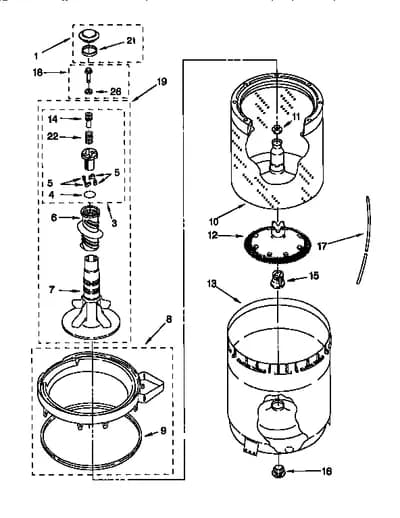 AGITATOR, BASKET AND TUB