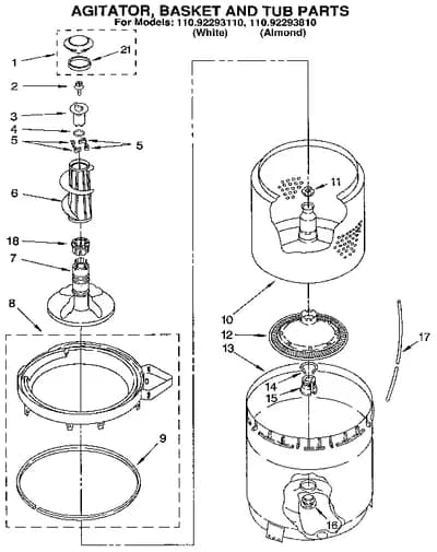 AGITATOR, BASKET AND TUB