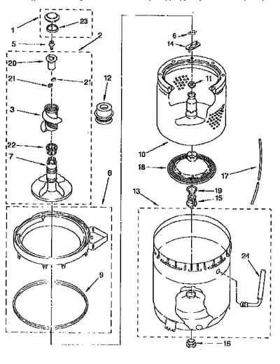 AGITATOR, BASKET AND TUB