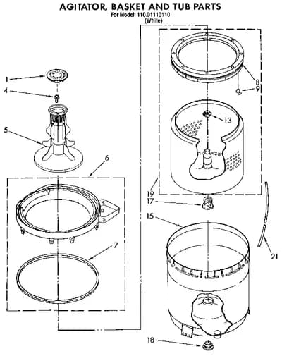 AGITATOR, BASKET AND TUB