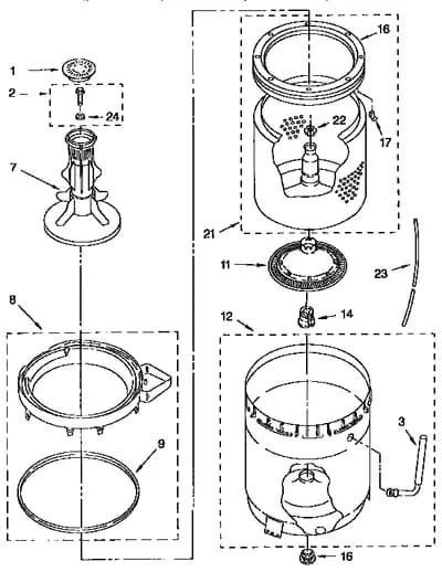 AGITATOR, BASKET AND TUB