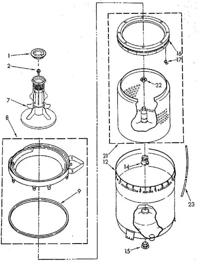 AGITATOR, BASKET AND TUB