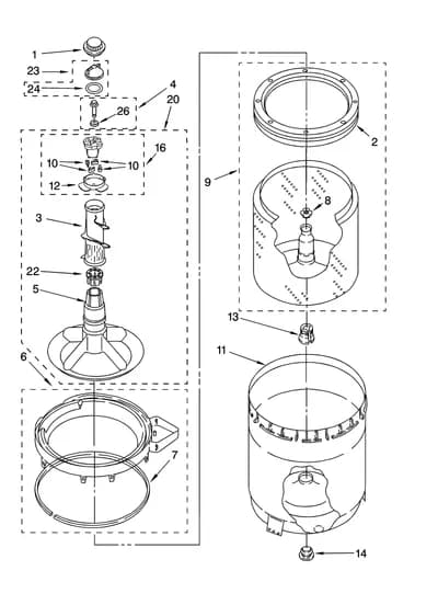 AGITATOR, BASKET AND TUB PARTS