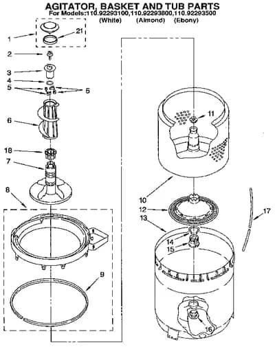 AGITATOR, BASKET AND TUB