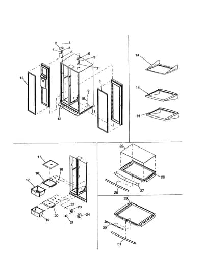 HINGES AND REFRIGERATOR SHELVING