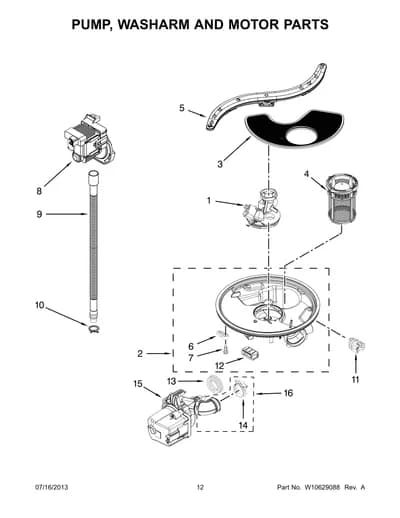 PUMP, WASHARM AND MOTOR PARTS